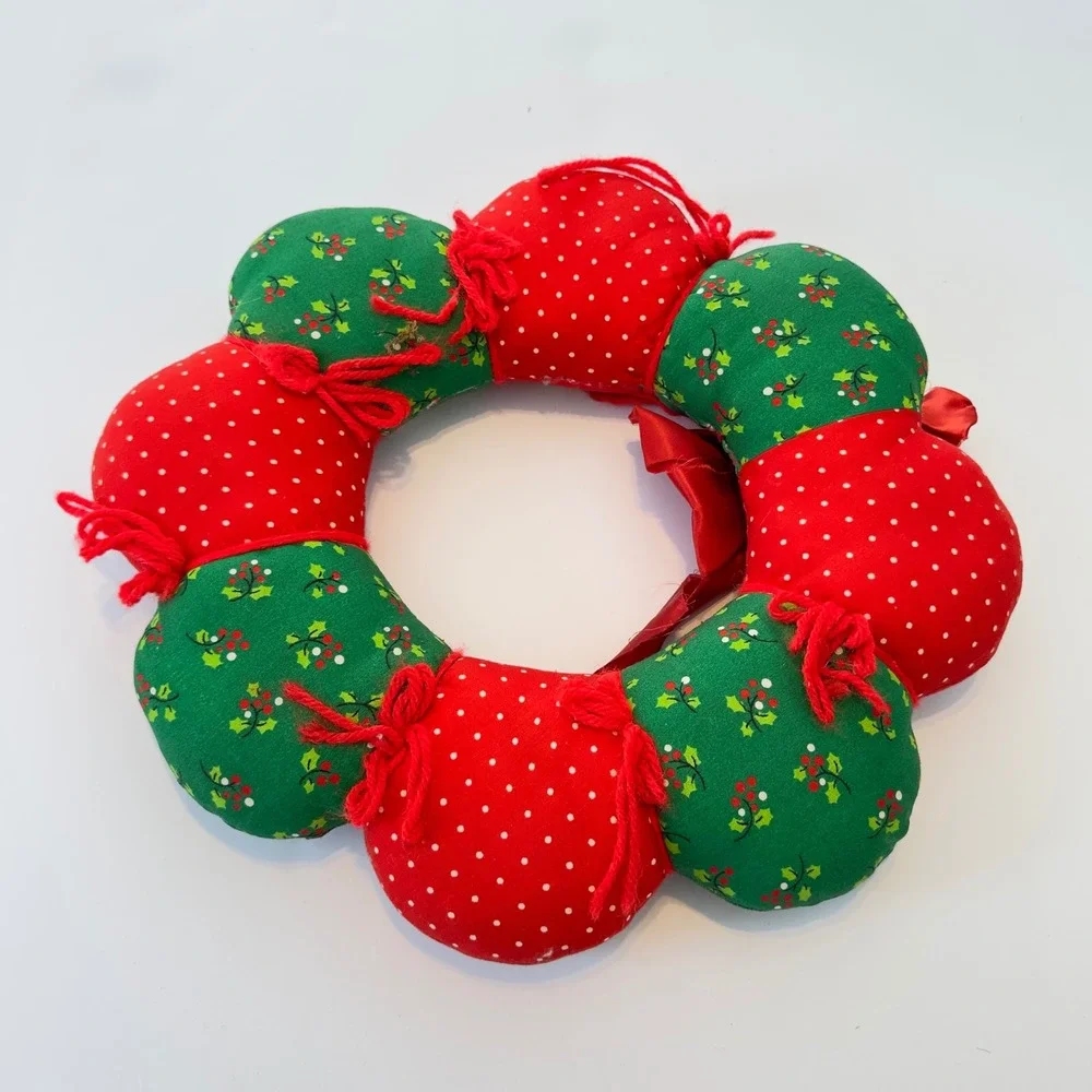 Vintage Handmade Stuffed Fabric Christmas Wreath Reversible Santa‎ Kitschy 14in